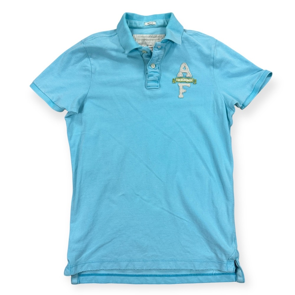 Y2K Abercrombie & Fitch Shirt Men's 2XL‎ Light Blue Short Sleeve Muscle Polo